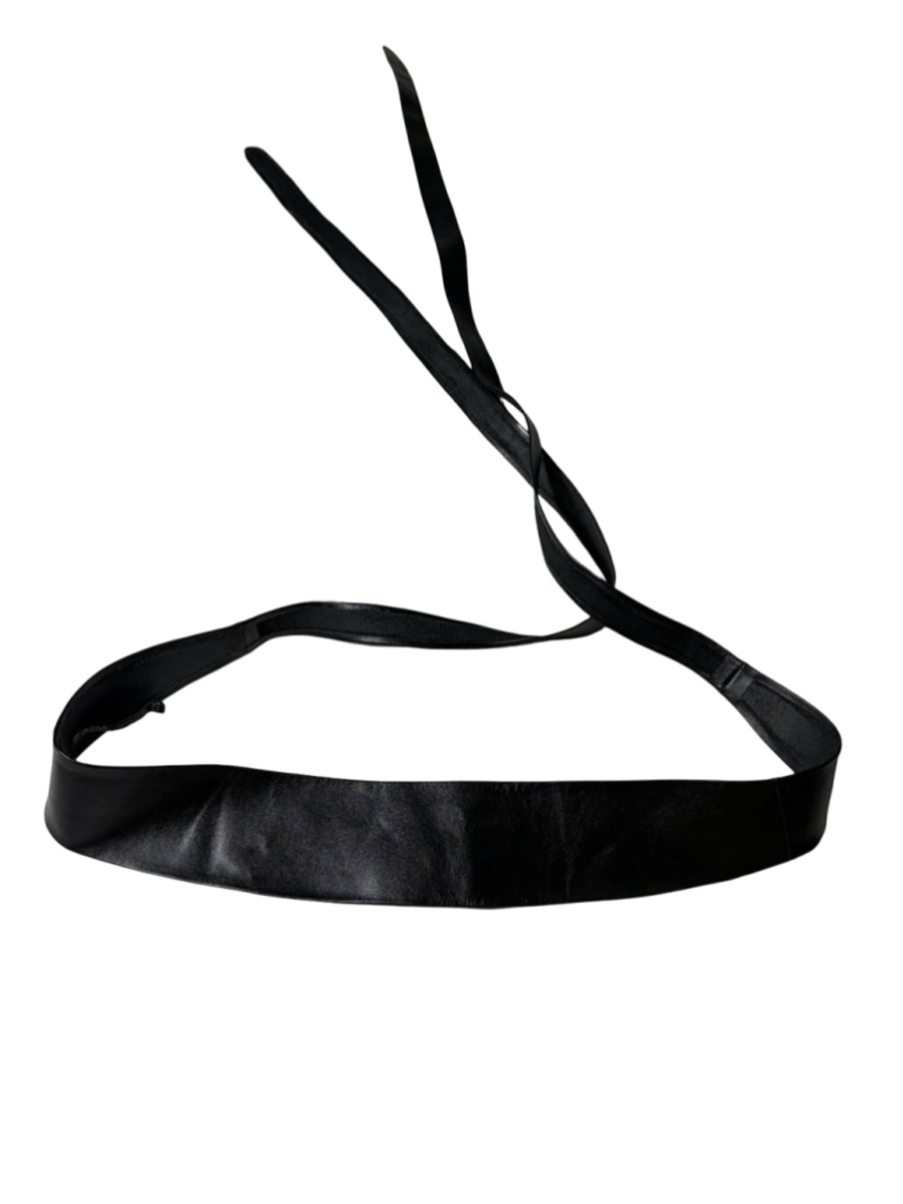 ADA Collection Black Genuine Leather Wide Obi Wrap Tie Waist Belt OS